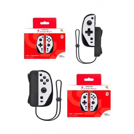 Joycons Manettes pour Switch Nintendo iiCon noires et blanc + dragonnes V2