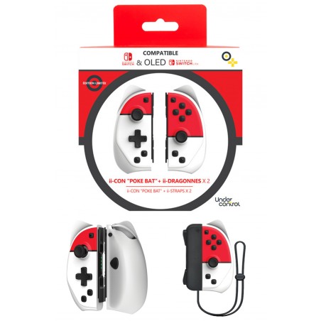 Manette Switch Joycon iiCon rouge et blanc Type Pokeball avec dragonnes v2