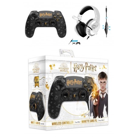 Manette PS4 Bluetooth Harry Potter noire Lumineuse + casque gamer blanc