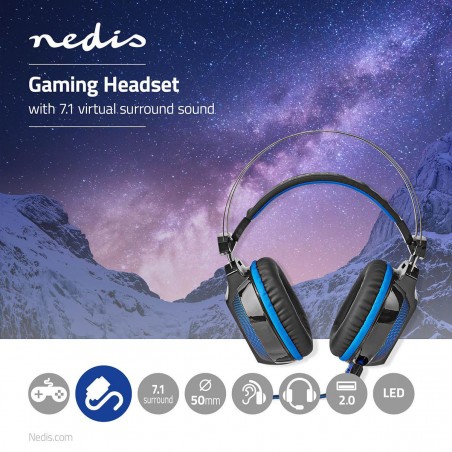 Gaming Headset | Over-ear | 7.1 Virtual Surround | LED Light | USB Connectée