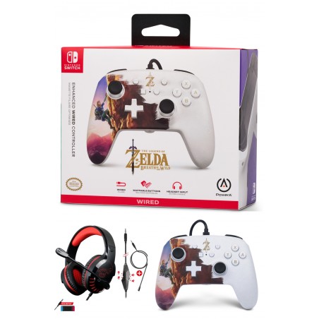 Manette Switch filaire Nintendo Zelda Hero's Ascen + casque