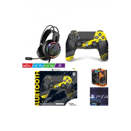 Manette PS4 PlayStation Rocket Ride Bluetooth jaune + casque PH7