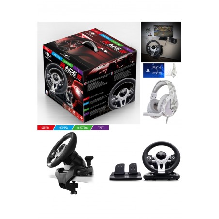 Volant et pédales de jeu Vidéo Race Pro Wheel 2 + casque gamer