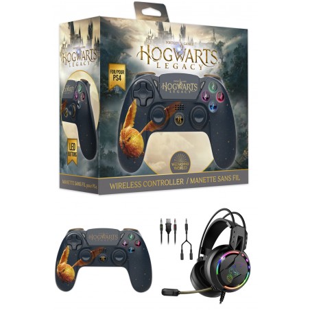 Manette PS4 Bluetooth Harry Potter Hogwarts Legacy Vivet doré + casque ph7
