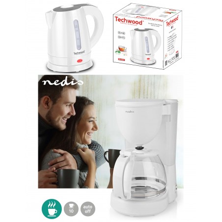 Pack DEJEUNER Cafetière Machine à café électrique blanche 1,25 L 750 W + Bouilloire blanche 1 L 1 600 W pas cher