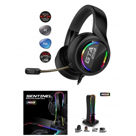 Support casque 4 Ports USB RGB gaming pour casque gamer + casque PC PS4 7.1