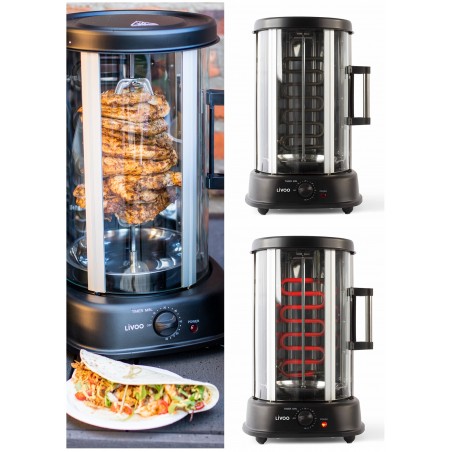 Rôtissoire grill horizontale Thermostat 1 500 W Rotation 360° en acier inoxydable