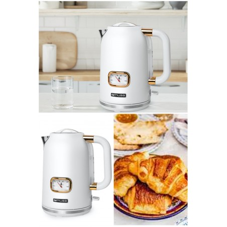Bouilloire rétro vintage 2 200 w 1,7 l 2 200 w sans fil blanche et dore