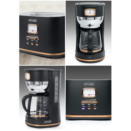 Cafetiere rétro vintage 1 000 w sans fil noire dore + grille-pain rétro vintage design 2