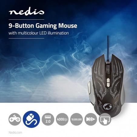 Souris Gamer | A câble | Eclairé | 4 000 ppp | 9 boutons