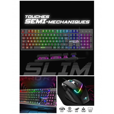 Pack gamer 2-en-1 SPIRIT Pro-MK1 PC + souris RGB + tapis + clavier RGB gaming semi-mécanique