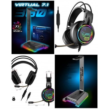 Casque gamer PC Surround 7.1 Virtuel RGB + Support casque Surround 7.1 gaming RGB