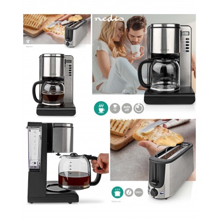 Cafetière Machine à café électrique programmable Inox 1,5 L 1 000 W + grille-pain Inox 1 Fente