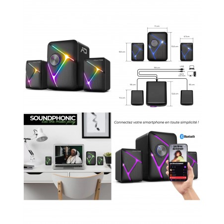 Kit ENCEINTES 2.1 SOUNDPHONIC RGB 11 W RMS Bluetooth 5.0 rétroéclairage RGB
