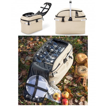 Panier pique-nique 4 personnes en Toile BEIGE isotherme 23,29 L Accessoires Poignée rétractable