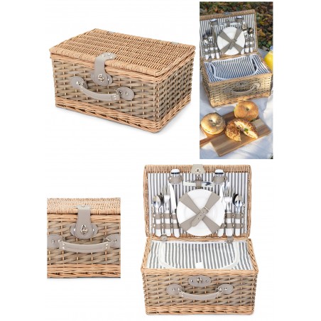 Panier pique-nique 4 personnes en osier Naturel 23 Accessoires Couverts et assiettes en paille de blé