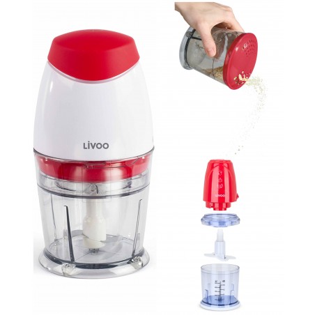 Mini Hachoir 250 ml 160 W 2 Lames en Inox Couvercle de sécurité blanche + couvercle saupoudreur
