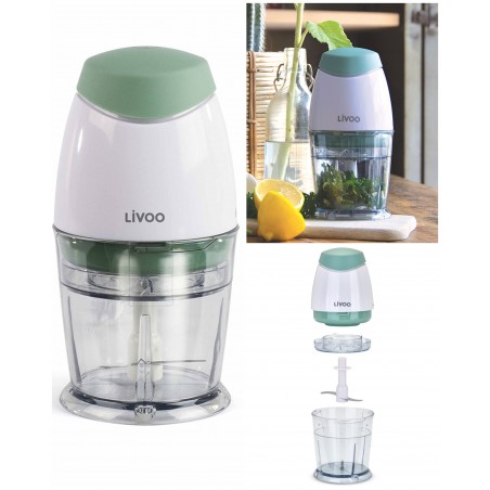 Mini Hachoir vert 250 ml 160 W 2 Lames en Inox Couvercle de sécurité blanche + couvercle saupoudreur