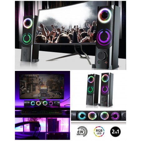 Pack 2 enceintes Barre de son USB 2.0 LED RGB – 6 W RMS Barre de son RGB sortie casque 3.5