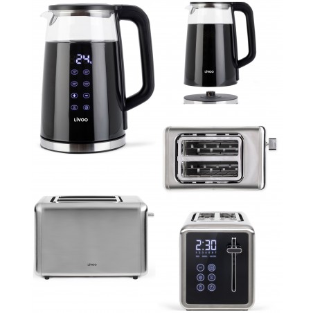 Bouilloire digitale 1,7 L EN VERRE 2 200 W+ grille-pain Inox digital 2 fentes – 850 W contrôle tactile