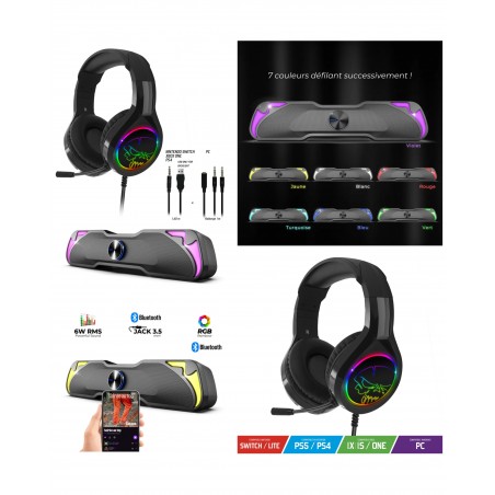 ENCEINTES 2.1 SOUNDPHONIC RGB 11 W RMS Bluetooth 5.0 rétroéclairage RGB + casque Pro gamer PC multiplateformes