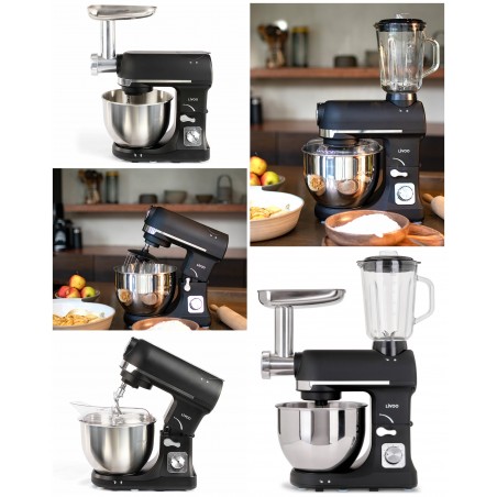 Robot Pâtissier Pétrin + Hachoir noir 5 L 1 000 W Bol Inox 5,6 L vitesses