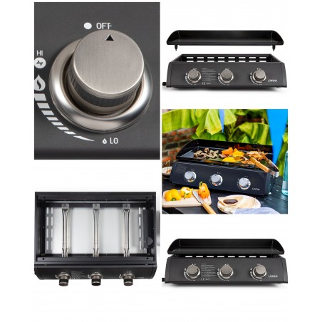 Plancha gaz Barbecue 3 brûleurs acier émaillée 61 × 38 cm Allumage automatique intégré