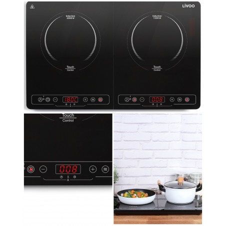 Double plaque à induction Digitale Laquée 3 500 W slim Affichage LED à 4 chiffres