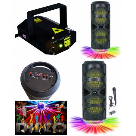 Enceinte sono portable PARTY Bluetooth 600 W mobile USB TWS LED RGB MSD RADIO FM + Laser multipoints rouge et vert