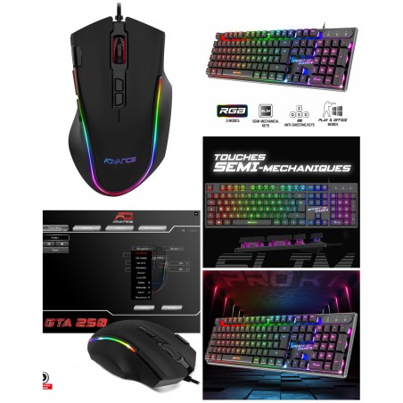 Pack gamer 2-en-1 ADVANCE Pro-GTA250 souris 4 800 ppp RGB + clavier Semi Mécanique RGB gaming