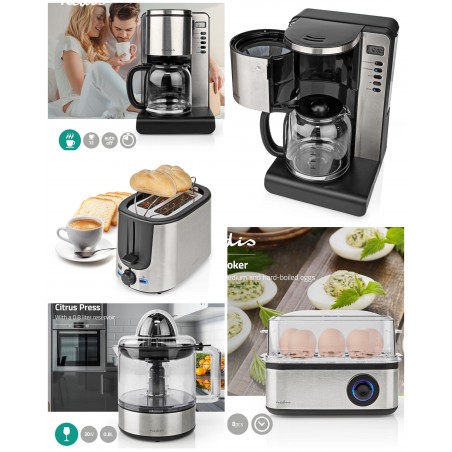 Cafetière programmable1,5L 12 tasses Inox grille-pain Inox + Cuiseur à œufs pack