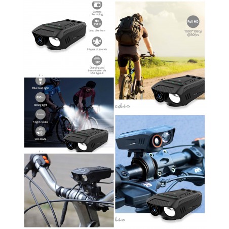 Caméra cycliste multifonctionnelle 3-en-1 1080p@30fps 2 MPixel 600 min 70 ° Support