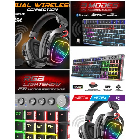 Casque 7.1 Sans fil VIRTUAL SURROUND SOUND Spirit of gamer RGB Bluetooth Multi
