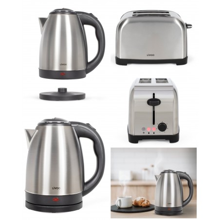 Bouilloire rétro Inox 1,7 L 1 500 W protection contre l'ébullition + grille-pain Inox 850 W 2 LARGES fentes