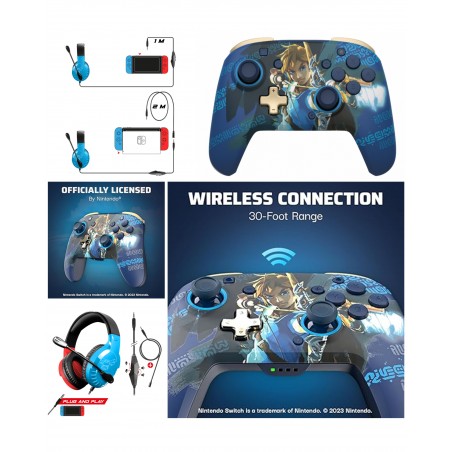 Casque Nintendo Switch rouge ET bleu + manette SANS FIL Bluetooth Switch ZELDA GLOW LINK Officielle Nintendo