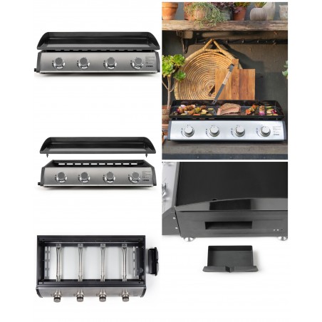 Plancha gaz Barbecue 4 brûleurs acier Inox émaillée 76 × 36 cm Allumage automatique intégré