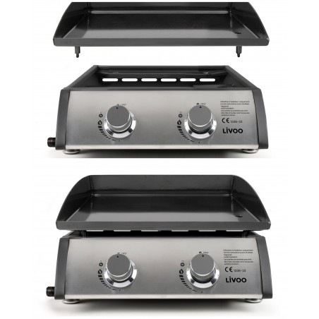 Plancha gaz Barbecue 2 brûleurs acier Inox émaillée 76 × 36 cm Allumage automatique intégré