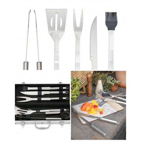 Set de 5 accessoires en acier inoxydable Pour barbecue Malette métal