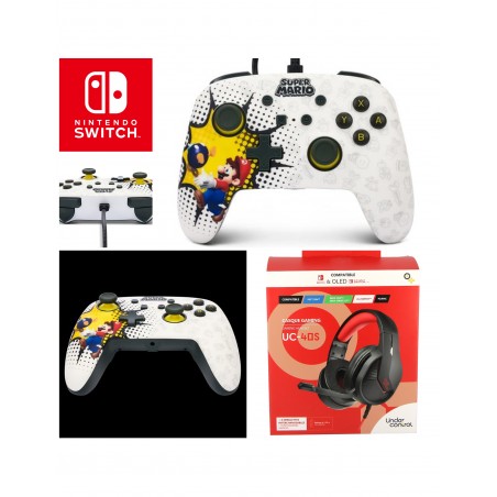 Casque Switch rouge noir + manette filaire Switch
