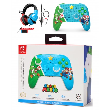 Casque PC Switch Nintendo rouge et bleu + manette Bluetooth Switch Officielle Mario Super Star Friends