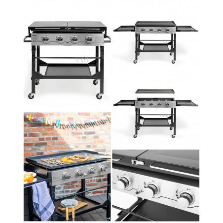 Plancha électrique gaz Barbecue 4 brûleurs acier Inox 92 × 54 cm Allumage automatique