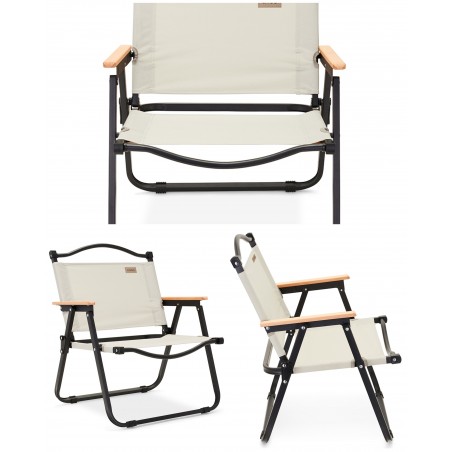Chaise de camping pliante Cadre en acier thermolaqué avec accoudoirs en bois de hêtre