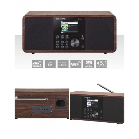 Radio INTERNET Wi-Fi DIRAS24I Radio multifonctionnelle DAB+ FM Internet Bluetooth Wood Look Écran couleur TFT