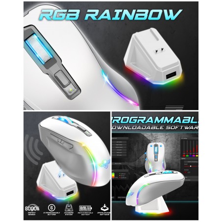 Souris Sans fil M50 2.4 GHz 8 000 ppp 6 BOUTONS RGB rechargeable + station de charge élégante RGB