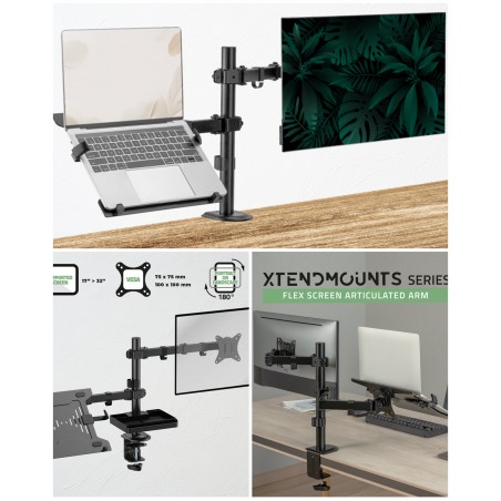 SUPPORT ECRAN 17 à 32 pouces + SUPPORT PC 15’6 Support de Moniteur de bureau VESA 75 × 75 100 × 100 Mouvement Intégral