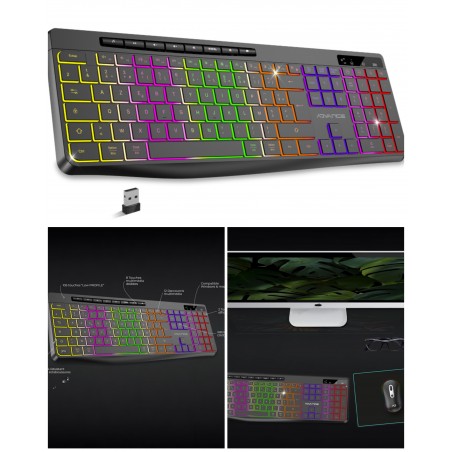 Clavier sans fil noir RF 2.4 GHz LED RGB Compatible MAC Windows AZERTY IPX4 ETANCHE
