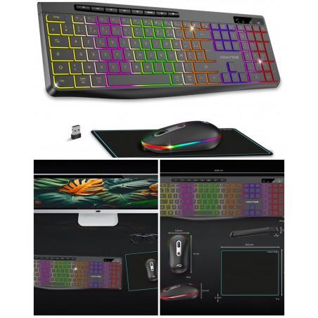 Clavier sans fil noir RF 2.4 GHz LED RGB Compatible MAC Windows AZERTY IPX4 ETANCHE + souris