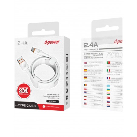 Câble USB 2.0 Type-USB-C Mâle – A Mâle 2,0 m blanc 2,4 A