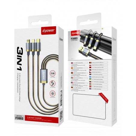 Câble 3in1 1 m iphone-USB-C-Micro USB -USB Haute qualité renforcée