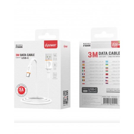 Câble USB 2.0 Type-USB-C Mâle – A Mâle 3,0 m blanc 2,4 A